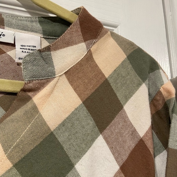 NWOT Serengeti Size L Long Sleeve Sage Pink Check Flannel Button Up Mini Dress - Picture 2 of 10